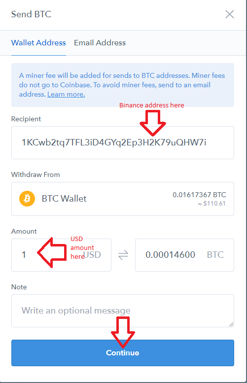 Sending Bitcoin from Coinbase